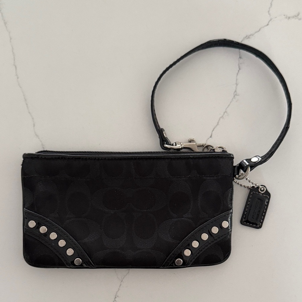 Coach Black Wristlet with Silver Studs